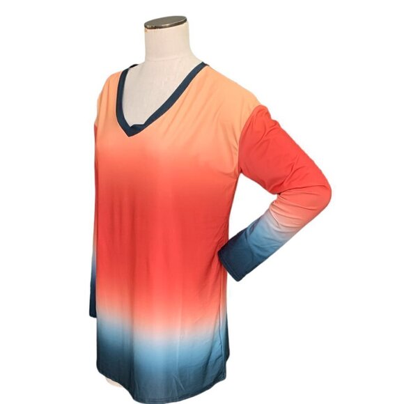 NWT Lily by Firmiana Long Sleeve V-Neck Tunic Top Ombre Color Gradient S #121G - Picture 4 of 8